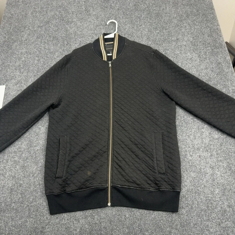 Banana Republic Jacket Mens XL Black Quilted Bomber Full Zip Tall Casual Style